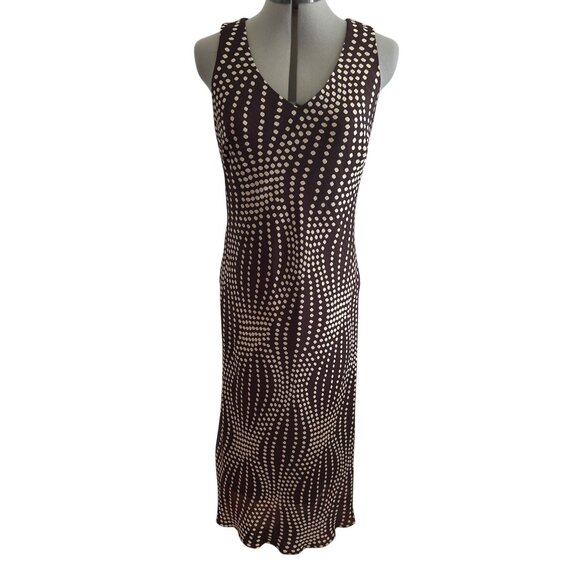 Dress Barn Dresses & Skirts - Dress Barn Brown & Beige Polka Dot Maxi Dress With Tan Linen Blend Blazer Sz 8
